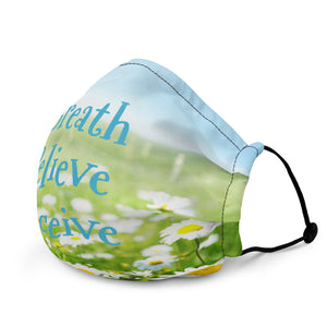 Breath Believe Receive Premium face mask with adjustable nose wire, elastic bands & Pocket for a filter
