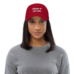 Dad hat Comfy Unisex Cap with adjustable strap - " Allons-Y Let's Go " Forever  G.O. ( Design on Front & Back)