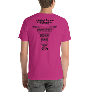 Club Med Cancun THE Reunion-Adult Short-Sleeve Unisex T-Shirt -With Black Print-Softer /Jersey feel to it. (Lightweight T-shirt)