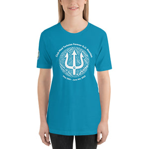 Unisex t-shirt-  Logo on Right Sleeve -Forever GO Reunion Club Med Turkoise 2022