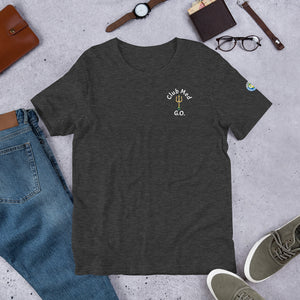 Short-Sleeve Unisex T-Shirt - Club Med G.O. New Forever GO Patch printed on Left Sleeve ( Dark Color Shirts)