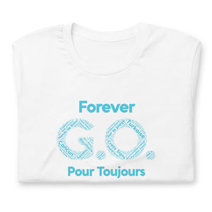 Unisex T-shirt -  Front and back print- Reunion 2022 Forever GO - White with Turkoise & Gold Trident ( A portion of the sale will go towards the Forever GO Charity)