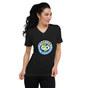 Unisex Short Sleeve V-Neck T-Shirt - Forever GO Print Logo Patch ( New)