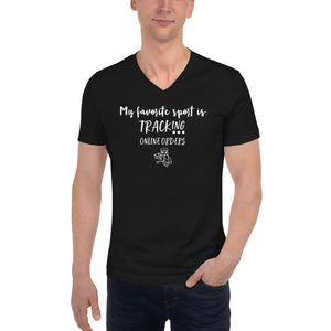Unisex Short Sleeve V-Neck T-Shirt - My favorite sport is tracking online orders