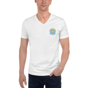 Unisex Short Sleeve V-Neck T-Shirt - What happens in Club Med Stays in Club Med Forever GO Original Logo