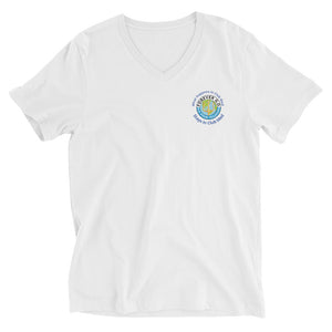 Unisex Short Sleeve V-Neck T-Shirt - What happens in Club Med Stays in Club Med Forever GO Original Logo